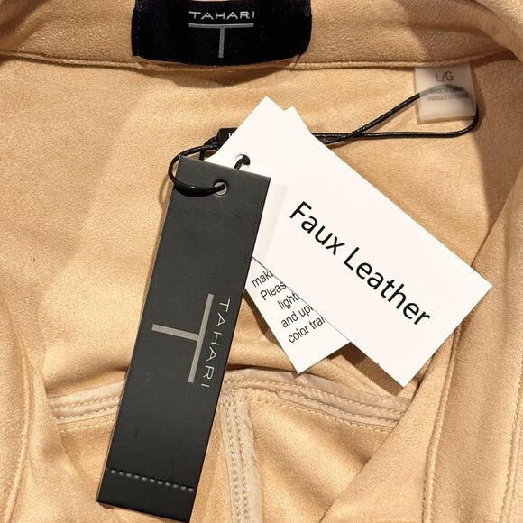 NWT Tahari Top Faux Suede Western Cottage Minimalist Neutral Button Up Tan Large - Picture 4 of 7